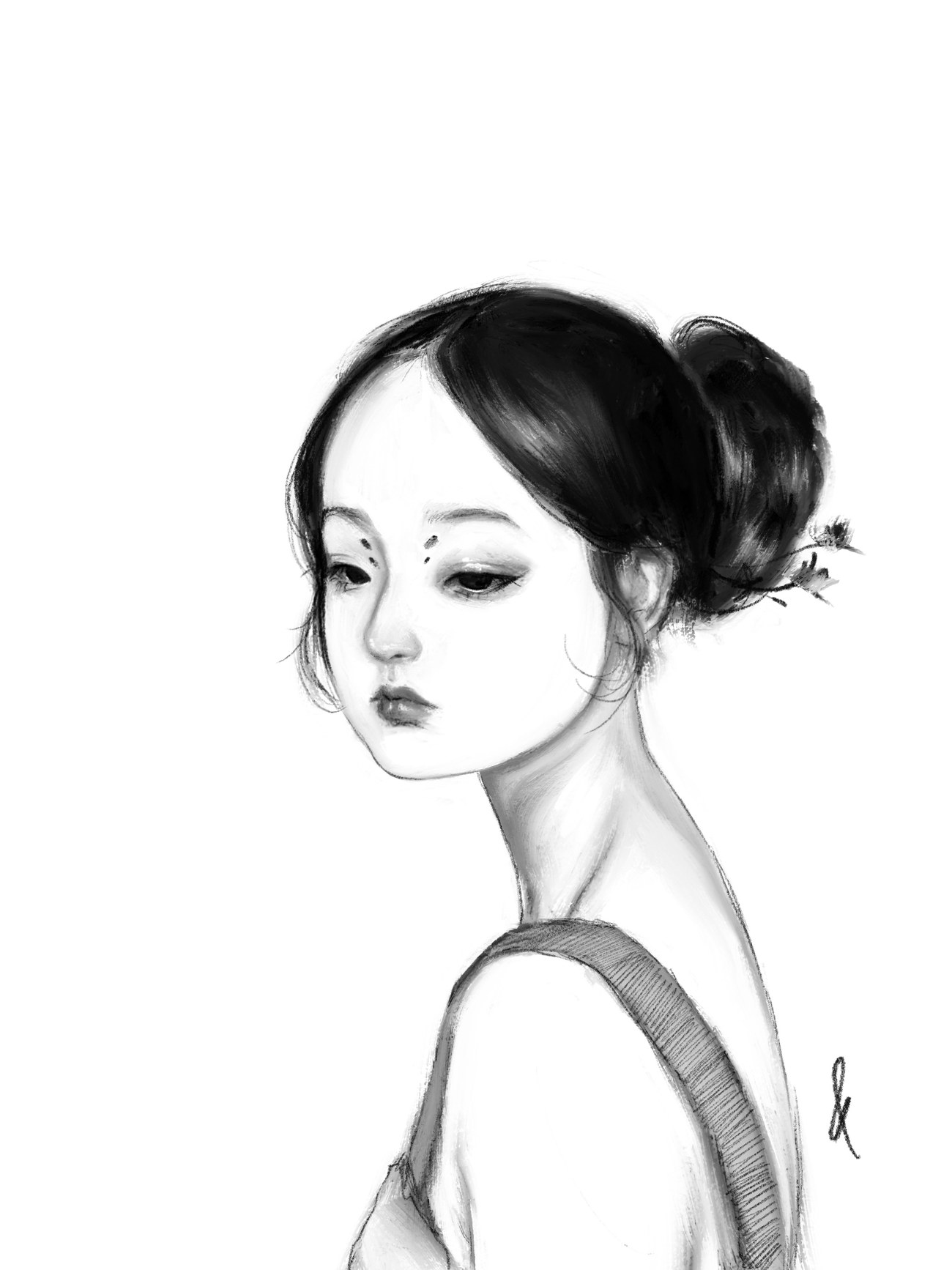 Digital pencil-style portrait of a woman in profile