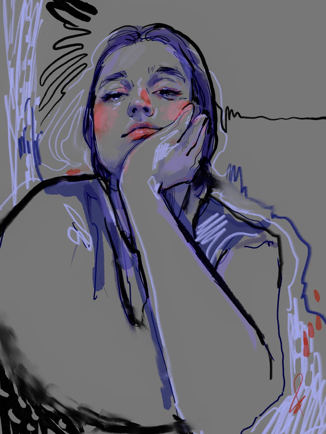 Digital portrait study with warm color accents