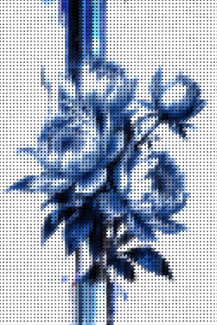Image Playground result, cross-stitch pixel-embroidery interpretation of a floral photograph