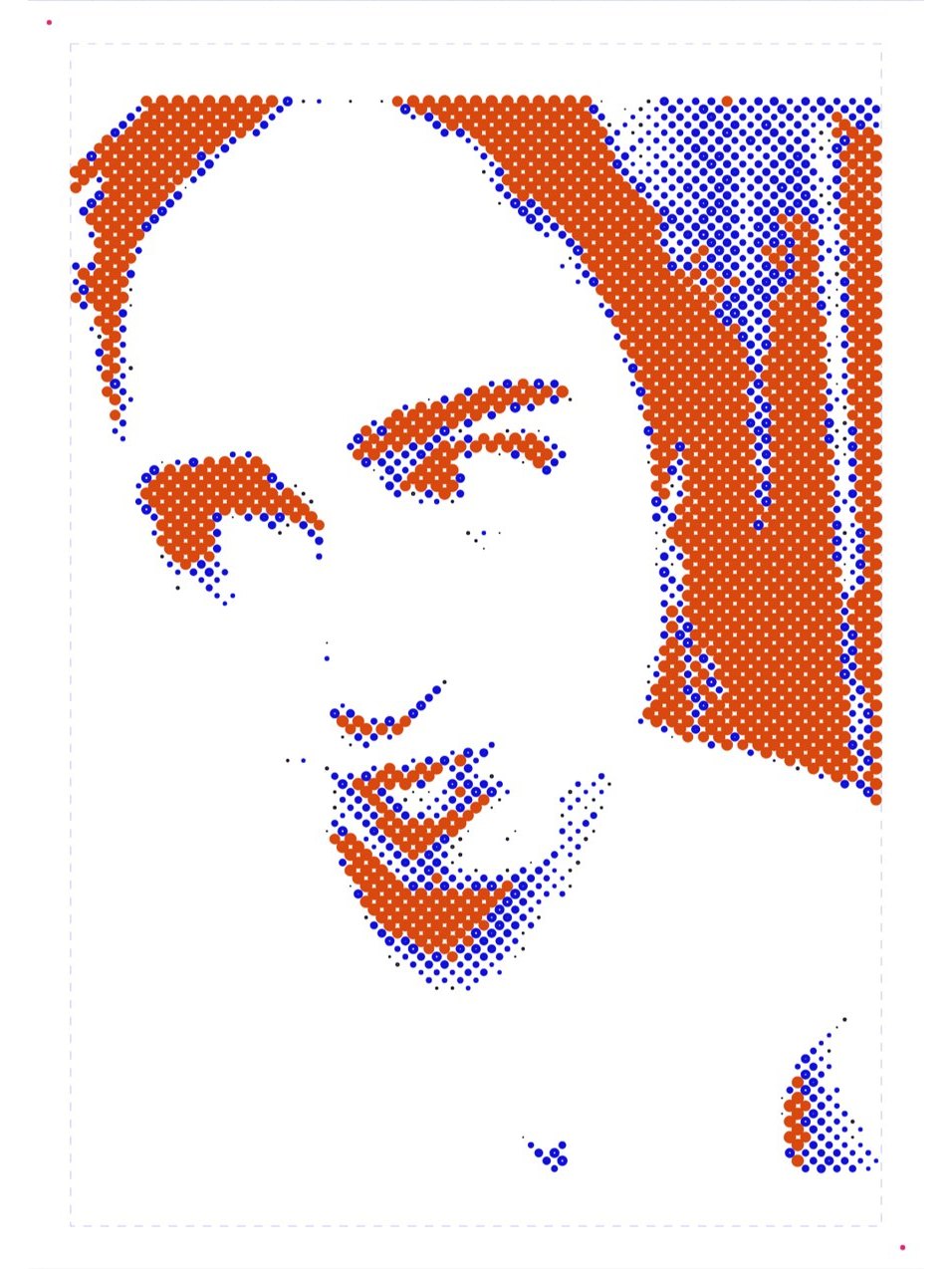Stipple Studio preview in Halftone style, dots in three sizes assigned to three different pens, shown in three preview colors