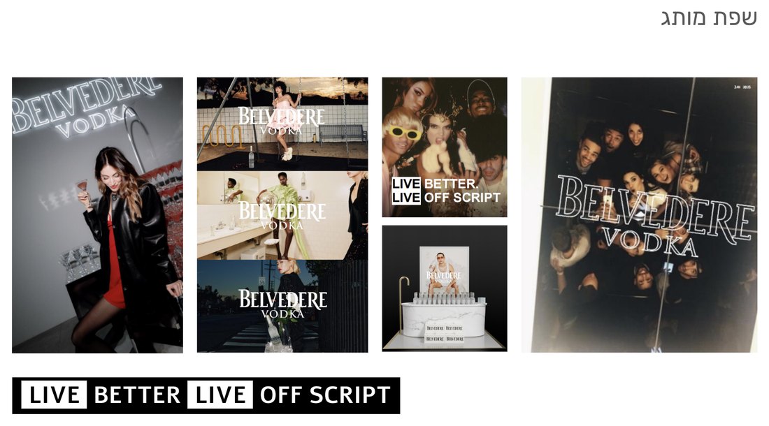 Research slide of Belvedere campaign imagery with the line “Live Better, Live Off Script”