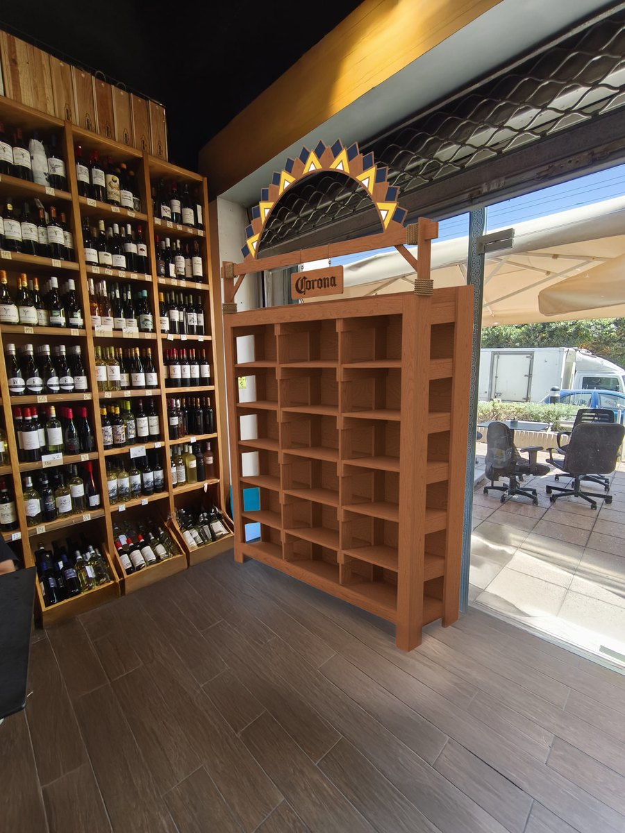 The Corona display unit visualized inside a wine shop, next to the entrance
