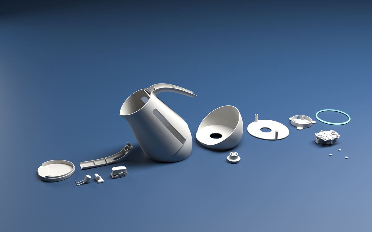 Exploded assembly view of the kettle's internal components
