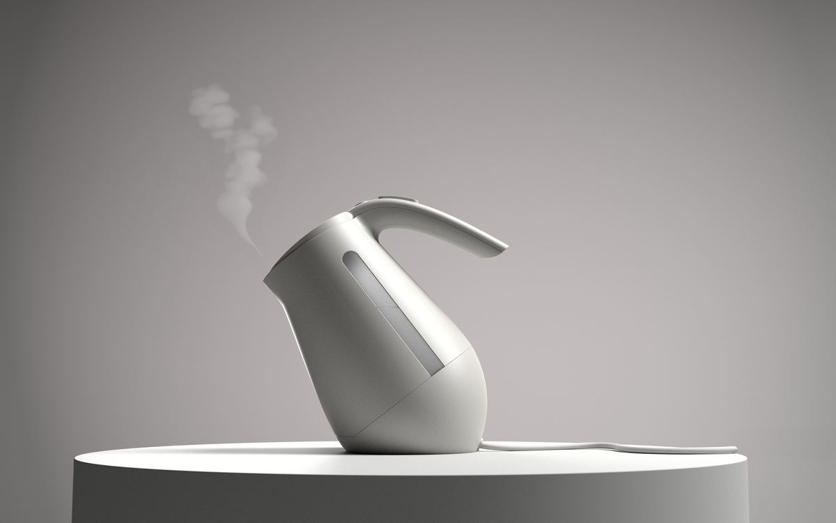 Open project: The Sinking Kettle, white kettle, side profile with steam