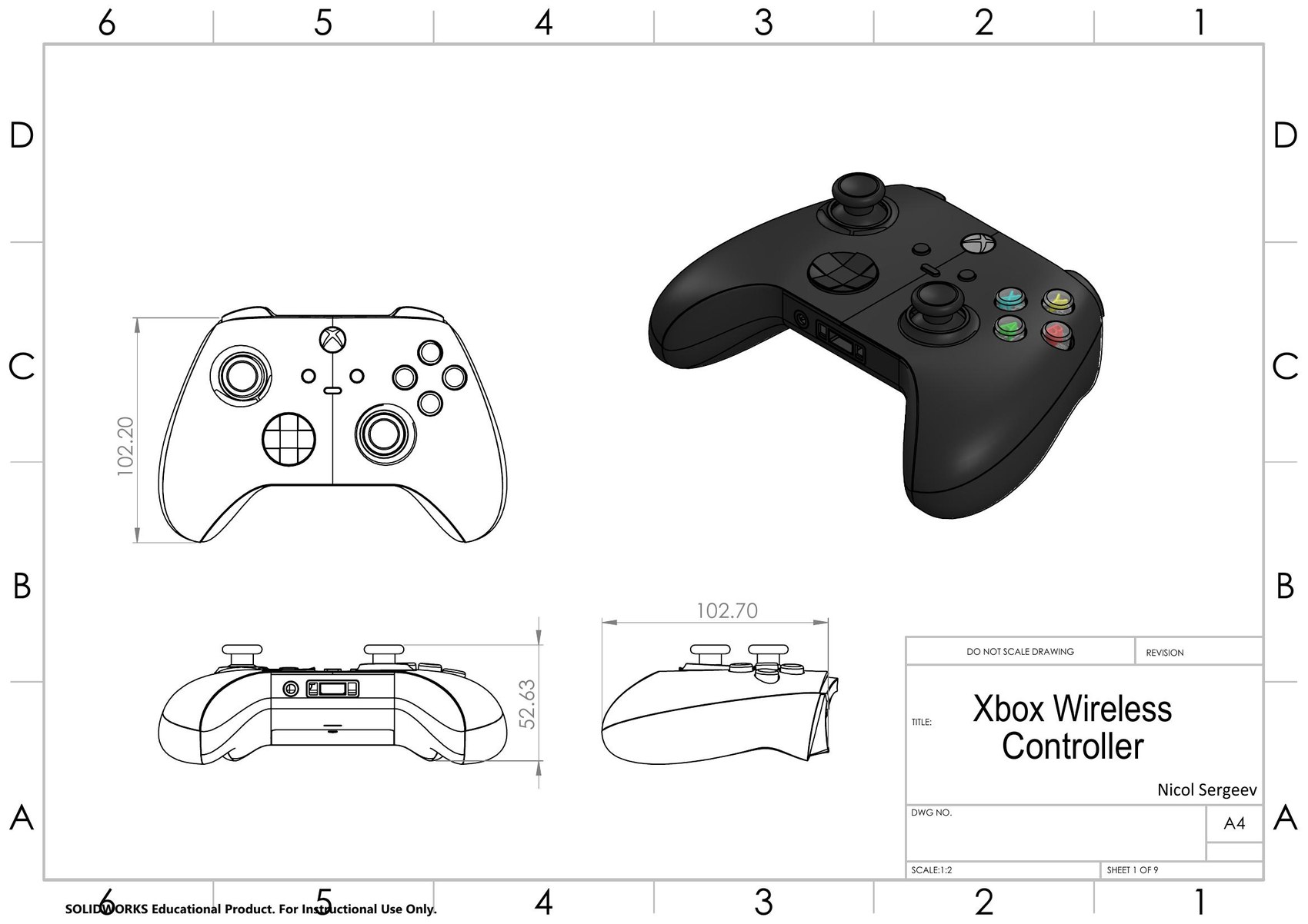 Teardown drawing set, sheet 1 of 9: overall dimensions and isometric view